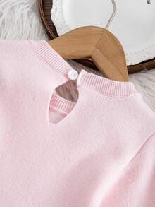 SHEIN Vestido de suéter con pliegues en el bajo y lazo, de estilo casual, elegante y lindo en color rosa, suave y cómodo, adecuado para uso diario, escenas y viajes para niña bebé - Rosa - Ver 15