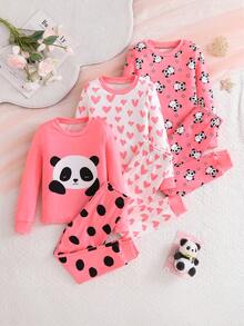 3pcs Girls Snug Fit Pajama Set With Cute Ocean Creature All-Over Print, Long Sleeve Top And Pants - Watermelon Pink - View 9