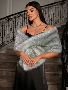 Allurite Capa de piel sintética de unicolor para mujer, capa de piel roja grande para fiestas de invierno y ropa de fiesta