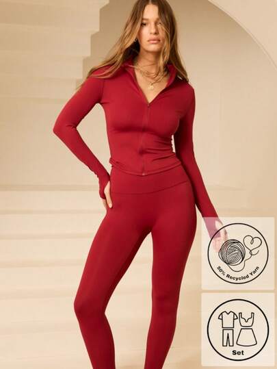 Aralina Leisurewear Zip Front Long Sleeve Top And High Waist Legging Two Pieces Set