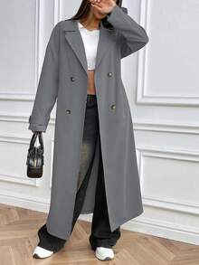 Chiquease Abrigo trench de manga larga minimalista y casual de unicolor para mujer - Gris Claro - Ver 5