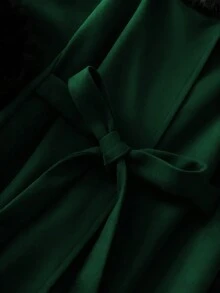 GlowEve CURVE Plus Size Women's Elegant Overcoat With Fur Collar And Belt - Dark Green - View 3