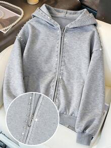 Franclia 休闲连帽灰色铆钉拉链运动衫 - 灰色 - 查看 1