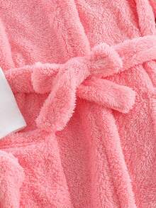 3pcs/Set Teen GirlAutumn/Winter Hooded Drawstring Robe With Camisole And Pants Pajama Set, Comfortable And Fashionable - Pink - View 6