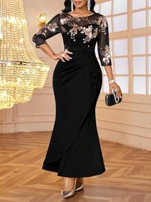 SHEIN Lady Women's Elegant Party Sequin 3/4 Sleeve Dress - Multicolor - View 4