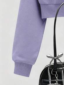 SHEIN 3 件套女童休闲简约吊带背心 + 短款拉链连帽衫 + 阔腿裤套装，适合日常穿着 - 紫色 - 查看 3