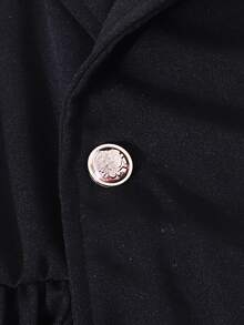 少女时尚甜美不对称领腰部收腰褶皱纯色连衣裙，略显正式 - 黑色 - 查看 8