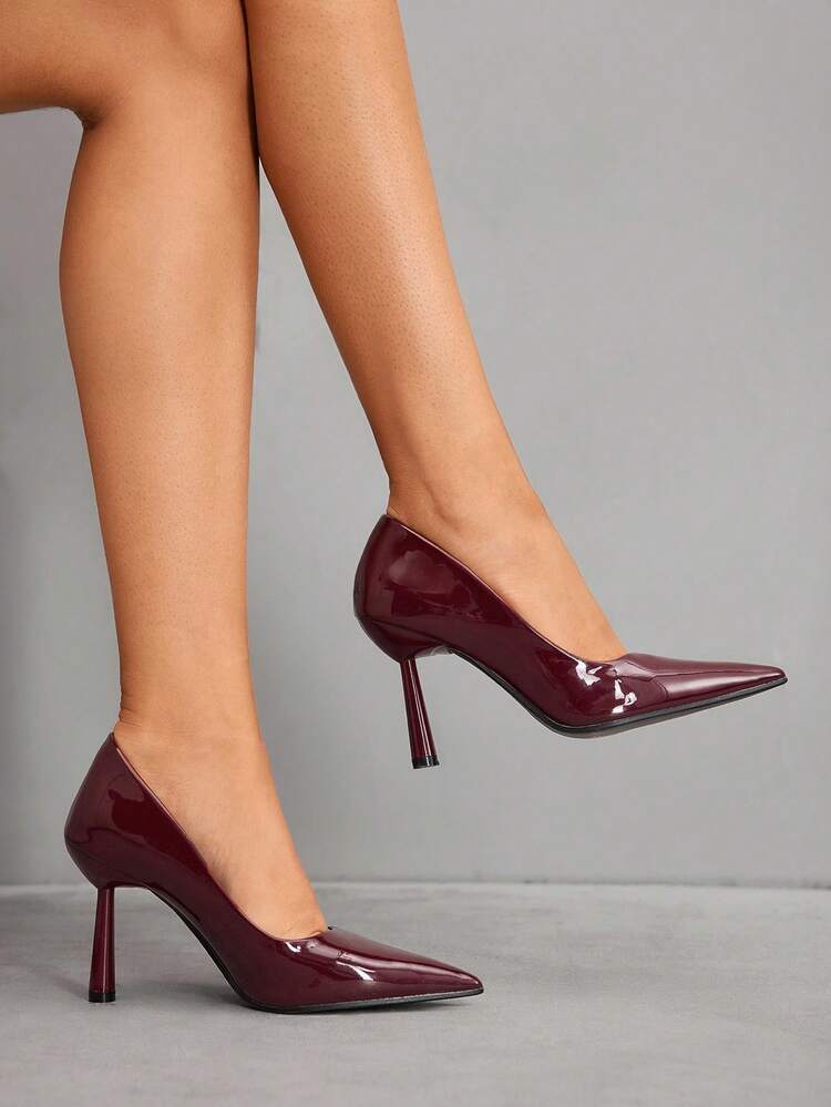 CUCCOO SZL Women's Fashion Burgundy Oiled Leather Pointed Toe Stiletto High Heel Pumps, Suitable For Commuting, Dating, Party, Wedding, Vacation For Christmas Spring Shoes