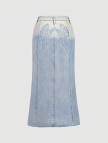 Selenza Chân váy denim họa tiết cánh bất đối xứng thanh lịch và thời trang dành cho nữ - Màu xanh lam - Xem 11