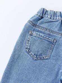 Young Girl Fashion Washed Floral Flocked Flared Jeans With Slant Pockets 90s Purple Girl Lavender - Light Wash - View 5