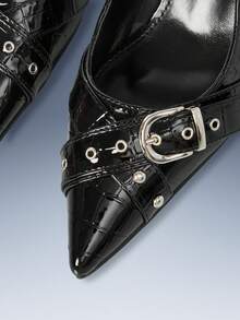 CUCCOO GRLICON 女式 Y2K 朋克风格高跟鞋，适合摩托车、酷女孩、万圣节、圣诞节、派对装 - 黑色 - 查看 4