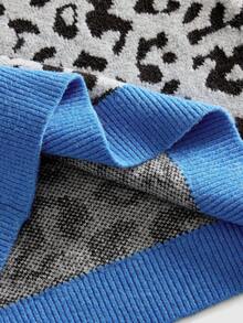 ROMWE MEN Street Life 男士时尚豹纹提花针织毛衣，秋冬 - 灰色 - 查看 5