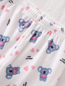 2pcs Baby Girls' Long Sleeve Top With Koala Print And Full Print Pants Comfortable Pajama Set, Autumn/Winter Flannel Sleepwear - Multicolor - View 3