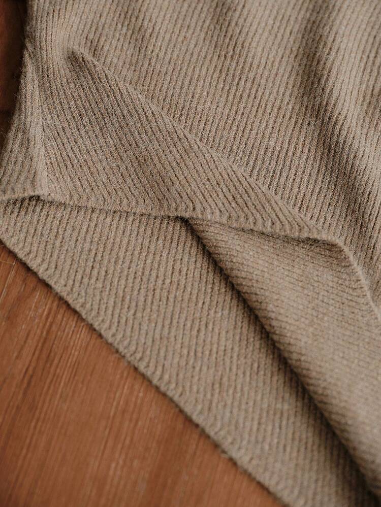 Elegant Solid Color Knitted Asymmetric Hem Beaded Pullover Sweater For Women, Autumn, Winter, Going Out, Formal, Party, Fashionable, New Year, Christmas