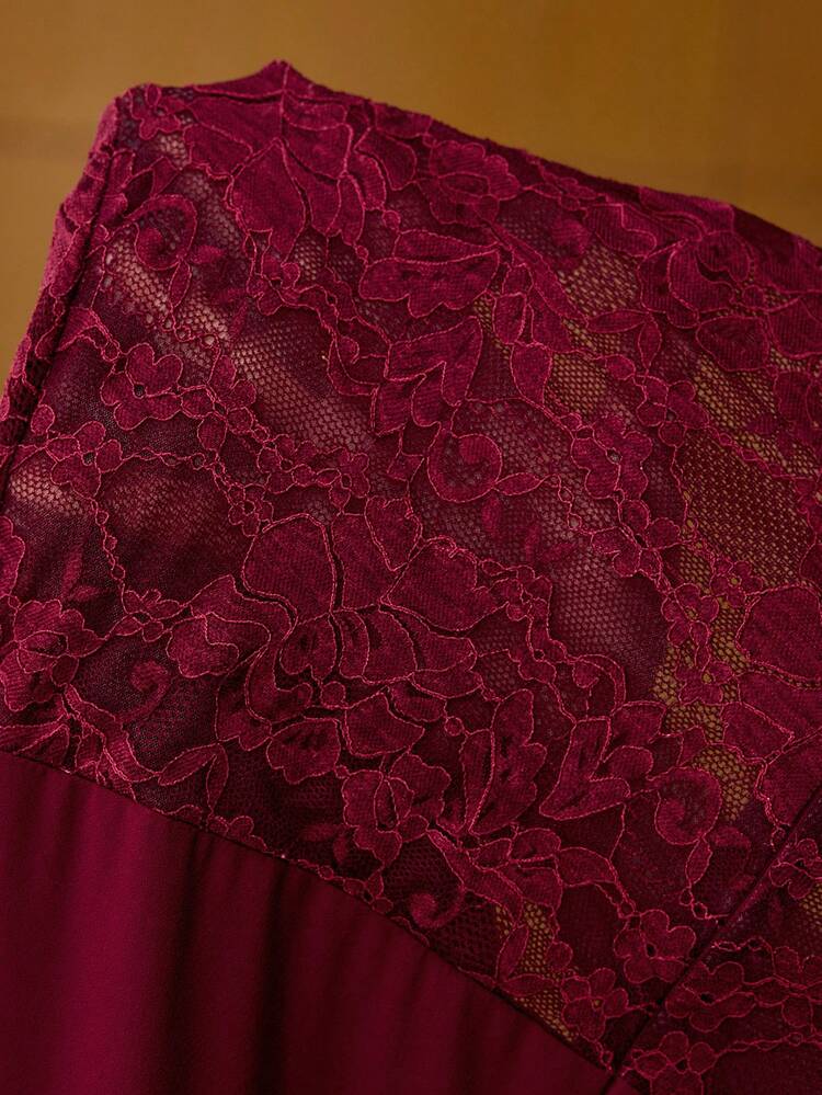 ZEYLAH Lace Patchwork Waist Tie Long Dress, Autumn/Winter