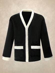 EverLounge Men's Casual Contrast Trim Button Front Top And Pants Fluffy Loungewear Set, Autumn/Winter, Cozy Clothes