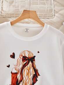 Set Baju Sweatshirt Bergambar dan Rok Kancing Pinggang Elastis untuk Remaja Perempuan - Jeruk - View 3