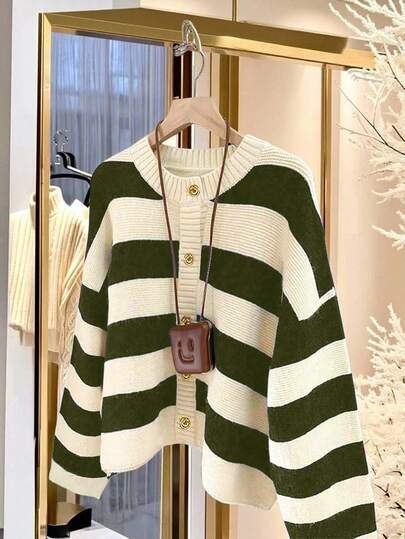 SHEIN Franclia 新款休闲宽松百搭韩版日常撞色女式开衫，秋冬