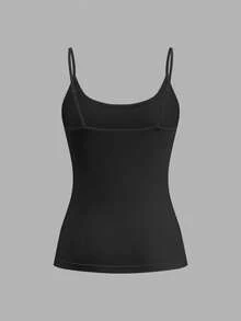 Tseoso 4pcs/Set 95% Cotton Casual Slim-Fit Women's Black And White Camisole Tops Spaghetti Strap Tank Tops. Wearable All Year Round, Basic Style, Suitable For Sports, Gym, Vintage Look, Cute Summer Tops, Soft Girl Style, Summer Outings, Home Wear, Back To School, Fall Women's Clothing, Versatile And Easy To Match. - Multicolor - View 6