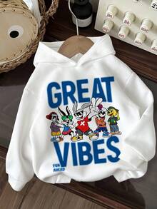 SHEIN Leap Crew Baby Boy Simple Letter Pattern Soft Knit Hooded Casual Thick Sweatshirt, Suitable For Autumn - White - View 1