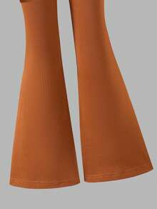 Tween Girls Casual Street Chic Autumn/Winter Brown Fuzzy Hooded Jacket & Flare Pants 2-Piece Outfit - Brown - View 6