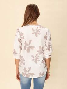 SHEIN LUNE 女士休闲花卉印花衬衫，简约设计，适合办公室穿着，适合春夏季 - 彩色 - 查看 2