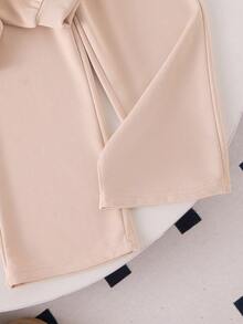 Elladie kids 两件套女童浅杏色蝴蝶结卫衣上衣和裤子套装，秋冬季，儿童时尚卡通可爱女童服装 - 卡其色 - 查看 7