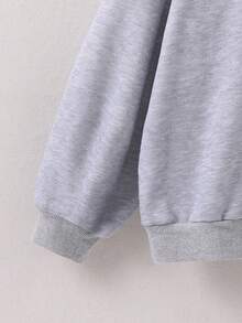 SHEIN Girls Casual Solid Color Knitted Fleece V-Neck Drop Shoulder Ribbed Hem Pullover Sweatshirt, Comfortable For Autumn/Winter - Grey - View 4