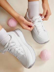 CUCCOO EASI Women's Fashionable Versatile Thick Sole Casual Round Toe Sneakers - White - View 9