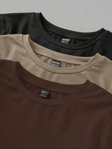 SHEIN EZwear 3 件套女士圆领休闲修身长袖 T 恤套装，适合秋冬季 - 彩色 - 查看 4