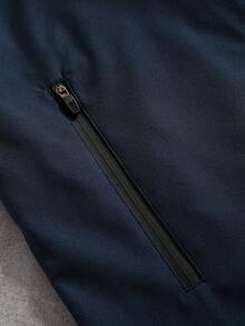 Manfinity Hypemode 男士休闲撞色饰边拉链夹克 - 藏蓝色 - 查看 5