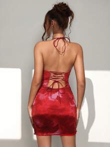 Almamuse Women's Spaghetti Strap Backless Elegant Mini Party Dress - Multicolor - View 2