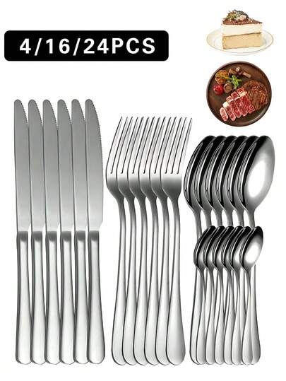 4/16/24pcs Set Portable Stainless Steel Cutlery Suit WithStorage Box Chopstick Fork, Spoon Knife, TravelTableware Set, Camping Cutlery. School Supplies,Back To School