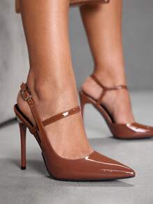 CUCCOO SZL Women's Apricot Slip-On Fashion High Heel Pumps With Buckle Decor