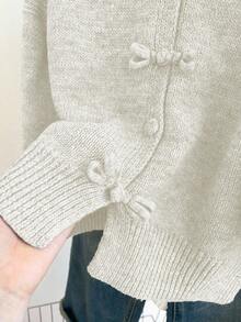 Franclia Casual Loose Crew Neck Sleeveless Gray Knitted Top With Chinese-Style Frog Buttons, For Women, Spring/Autumn - Beige - View 3