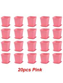 10/20 piezas Macetas cuadradas pequeñas de colores para suculentas con bandeja, macetas de plástico para contenedores de crecimiento de plantas, adecuadas para el hogar, jardín, balcón y oficina - Multicolor - Ver 7