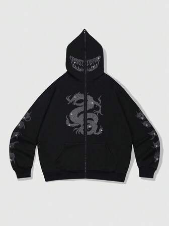 Goth Men's Dragon Street Fashion Printed Zip-Up Hoodie Sweatshirt