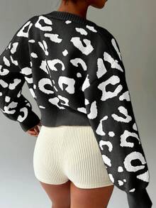 SHEIN Unity Women's Loose Leopard Print Cardigan, Autumn/Winter - Multicolor - View 2