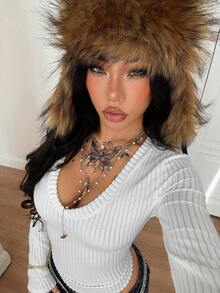 Coolane Áo thun cổ chữ V tay dài co giãn ấm áp/lạnh/nhiệt thời trang dạo phố mùa thu/đông Renaissance Fair dành cho nữ - trắng - Xem 4