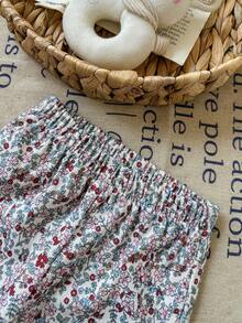 SHEIN Baby Girl 6Months-3year 2pcs/Set Fall Outfits For Girl Casual Daily Style Loose Suit, Flower-Printing Long Sleeves Button Topt&Flower-Printing Long Simple Basic Pants - Multicolor - View 4