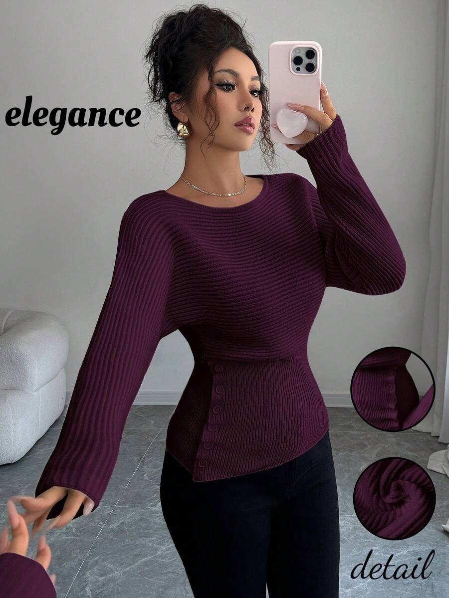 Elenzga Pull pour femmes, style vintage de Stockholm, couleur crème, convient aux enseignants, étudiants, bureau, décontracté, rendez-vous, simple, élégant, polyvalent, Top en tricot - Fushia - Voir 1