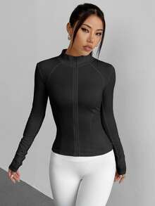 DAZY Women's Slim Fit Waist Drawstring Casual Sports Jacket - Black - View 3