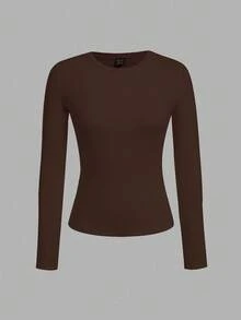 SHEIN EZwear 3 件套女士圆领休闲修身长袖 T 恤套装，适合秋冬季 - 彩色 - 查看 8