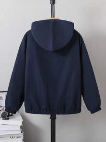 1 pieza Chaqueta negra de moda para adolescentes, de tela suave y cómoda, diseño elegante y versátil, adecuada para exteriores, deportes, escuela y diversas ocasiones