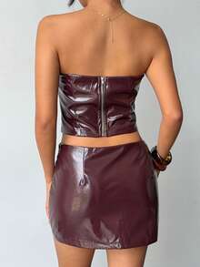 Aloruh Women's Fashion Music Party Bandeau Top & Mini Skirt 2 Pieces Set