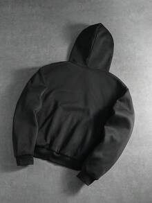 PAVTROS Manfinity Streetrush 男士街头风流行 INS 休闲格子连帽卫衣，秋冬季，街头服饰，保暖，圣诞节，男友礼物，双面拉链卫衣，长袖上衣 - 黑色 - 查看 9