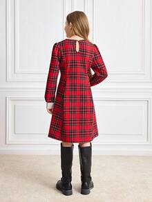 Vestito elegante a quadri natalizio per ragazza pre-adolescente, autunno/inverno - Rosso - Visualizzare 2