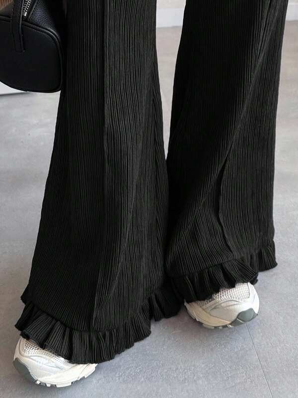 FRIFUL Women's Casual Solid Color Ruffle Hem Pants
