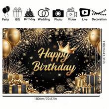 1 Elegant Black Gold Birthday Party Background Banner, Multiple Sizes, Gold Balloon Crown And Fireworks Birthday Theme, Themed Party, Anniversary, Party Decoration, Party Photography Background, Universal Theme, - Multicolor - View 14