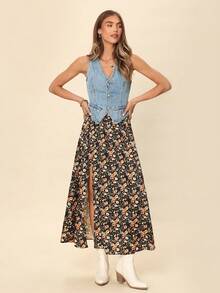 Coeurva Váy in hoa Bohemian màu đen, phong cách cổ điển, phù hợp cho kỳ nghỉ, lễ hội âm nhạc, kỳ nghỉ bãi biển, quà tặng cho mẹ, mùa hè - màu đen - Xem 3
